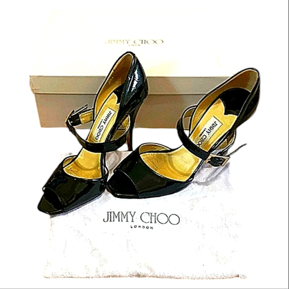 JIMMY CHOO AUTHENTIC STRAPPY SANDEL HEEL  WITH BOX AND DUST BAG EUC